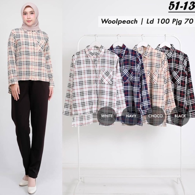 Kemeja blueberry bahan wollpeach