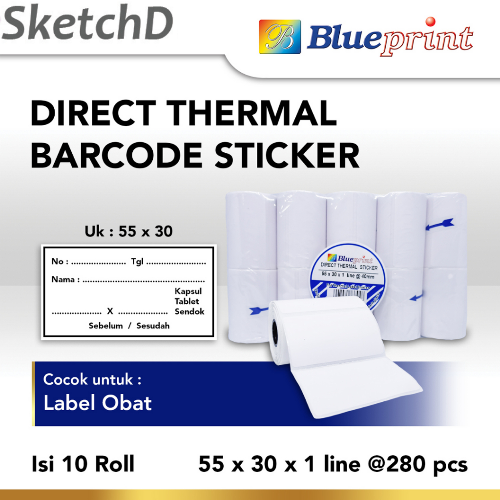 

Label Stiker Direct Thermal 55x30mm 280 lembar Blueprint