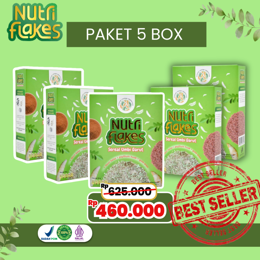 

Nutriflakes Sereal Umbi Garut PAKET 5 BOX - Meredakan Asam Lambung Tanpa Obat