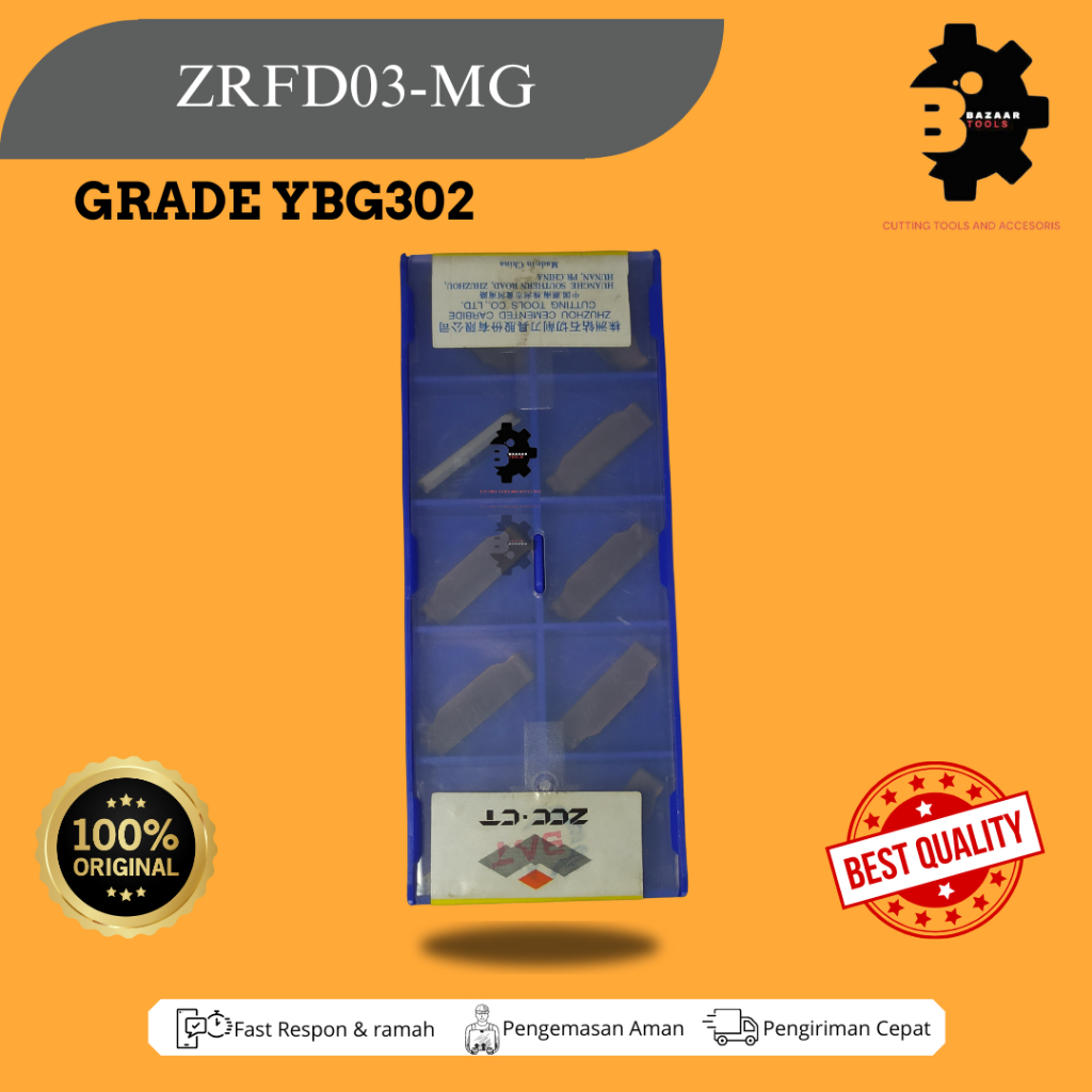 INSERT ZRFD03-MG GRADE YBG302 - MERK ZCC.CT -Pahat Bubut-Baru-Original-Pahat Kupas-Mata Pisau