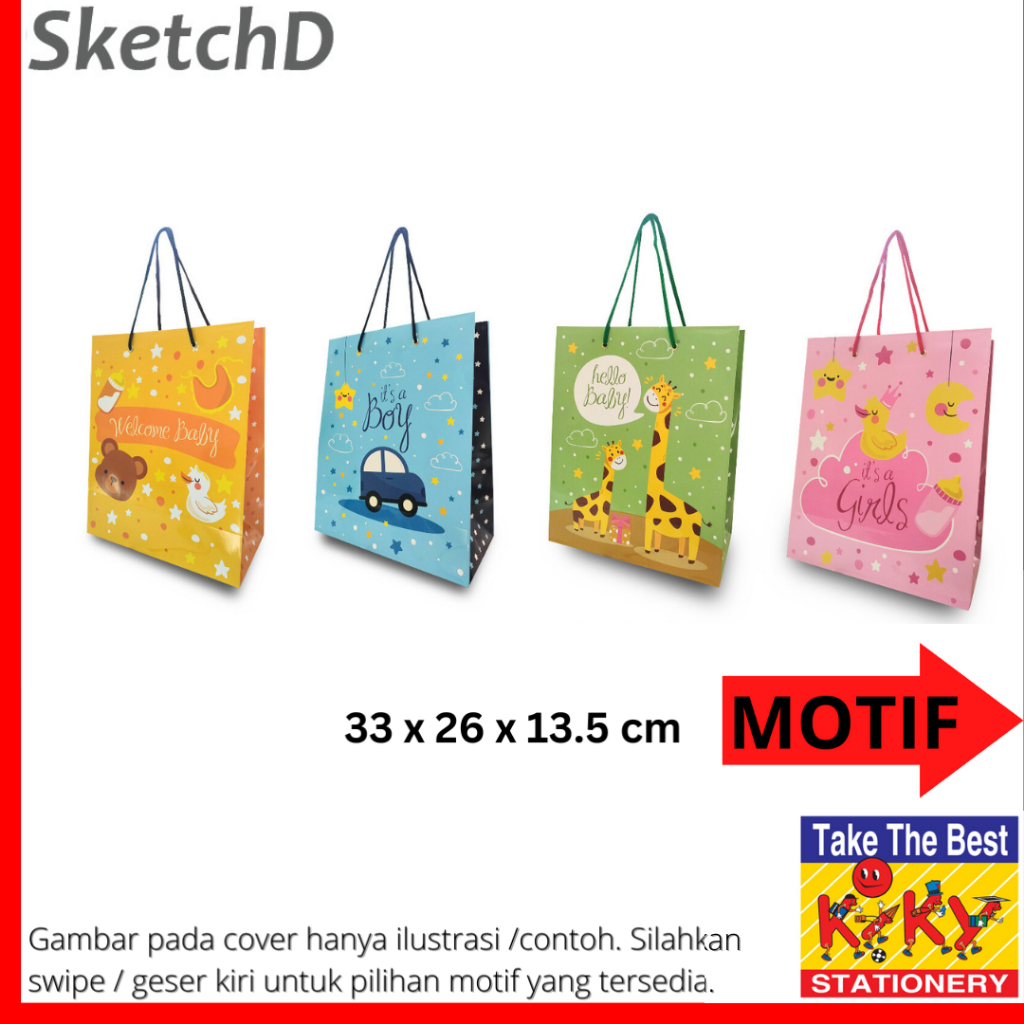 

Tas Kantong Kertas besar Kiky Gift Goodie Paper bag - Paperbag 33 x 26 x 13.5 cm