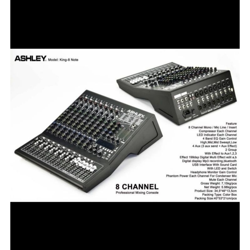 MIXER ASHLEY KING 8 NOTE ASHLEY KING8 NOTE ORIGINAL USB INTERFACE 8 CH