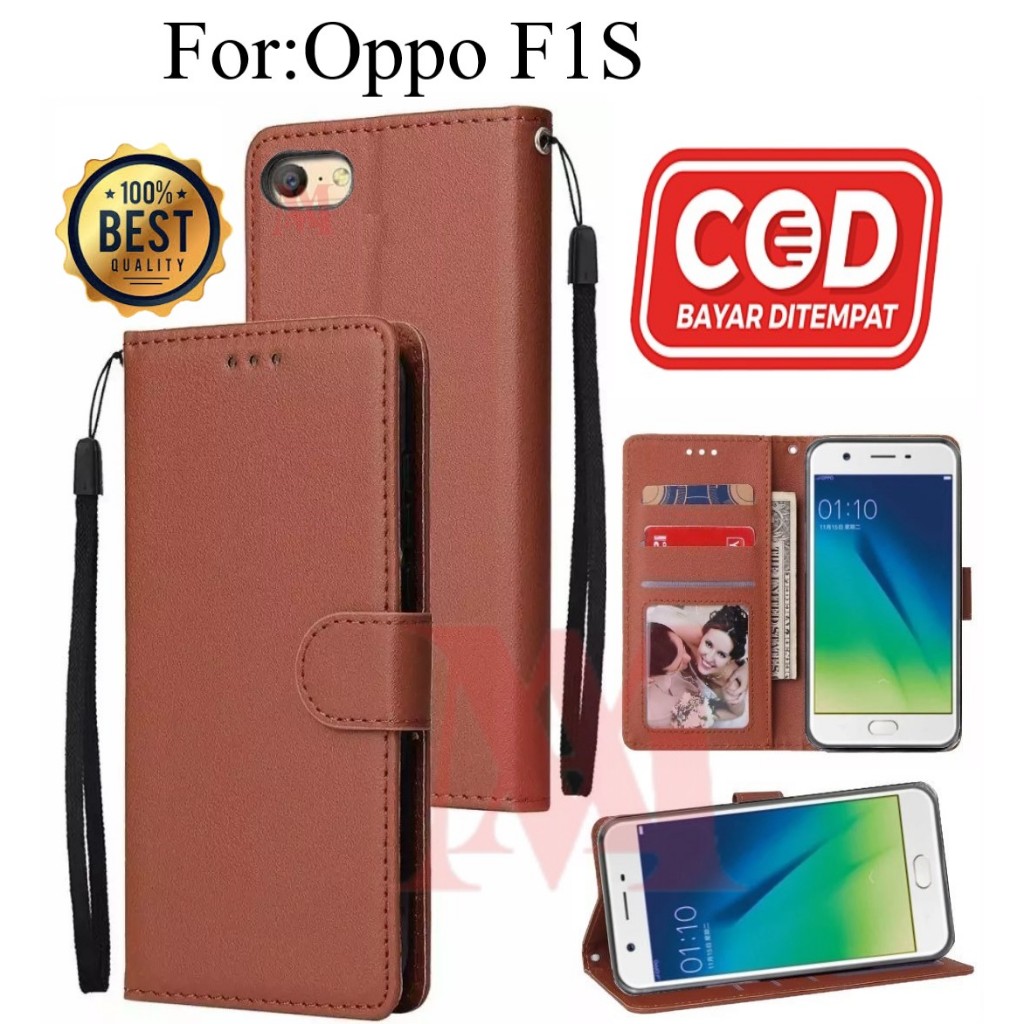 Leather Flip Cover OPPO F1S- Wallet Case Kulit - Casing Dompet Case Wallet