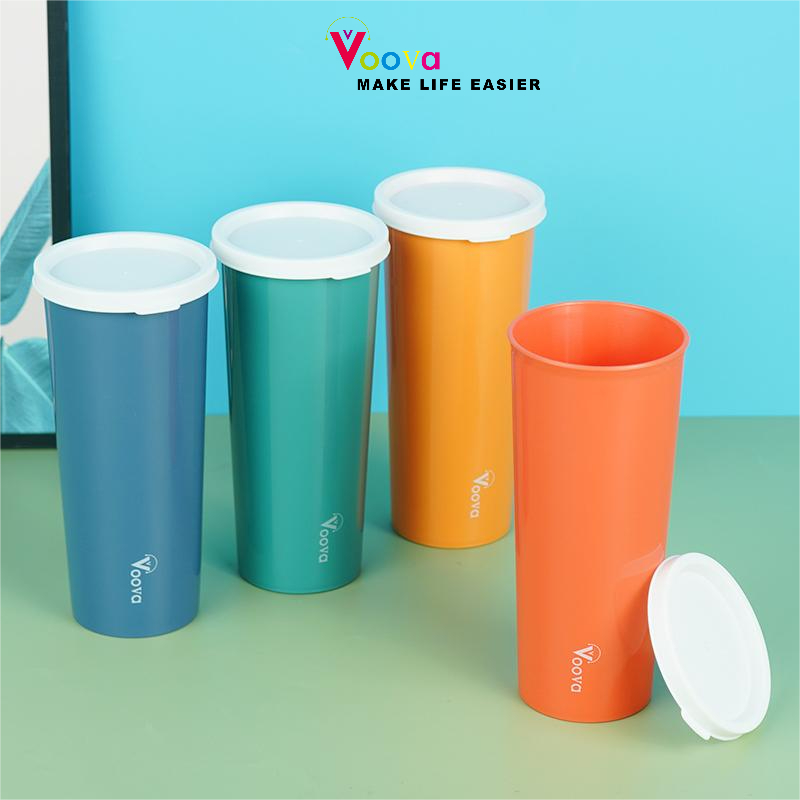 VOOVA 500ML Cangkir Handy Travel Coffee Cup Hot Cold Handle Lid Gelas Mug Kopi / Cangkir Berwarna