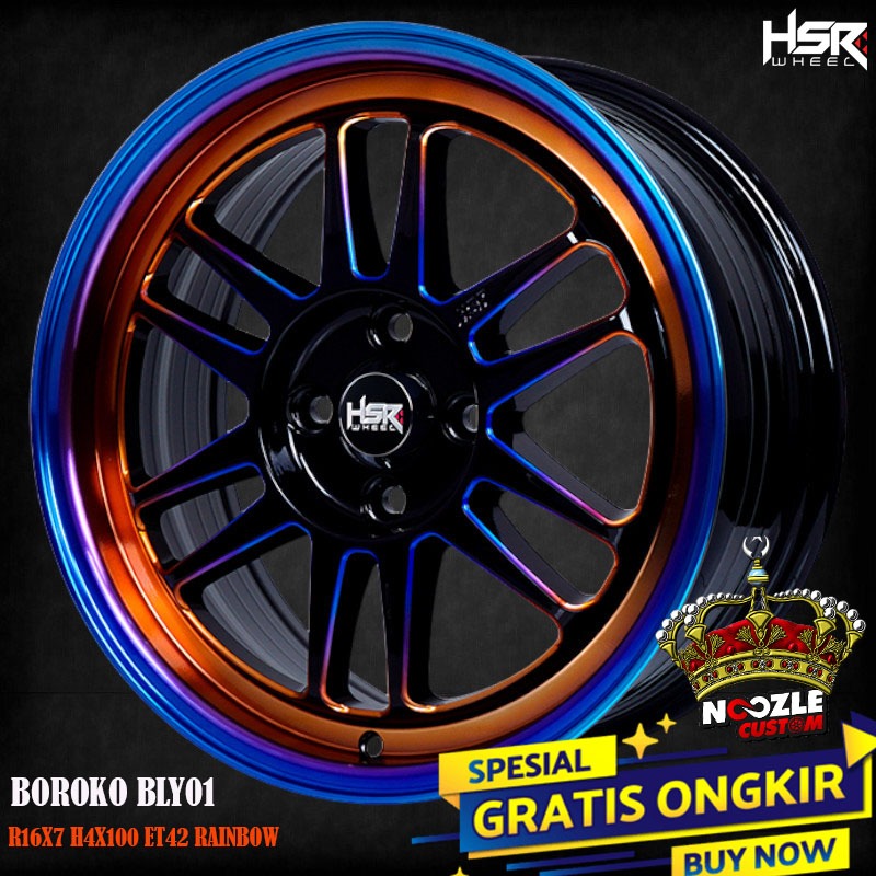 Velg Mobil HSR Lubang 4 Spack Rainbow Paket Ban 195 60 R16 Accelera Pelek Racing Ring 16 Single PCD 