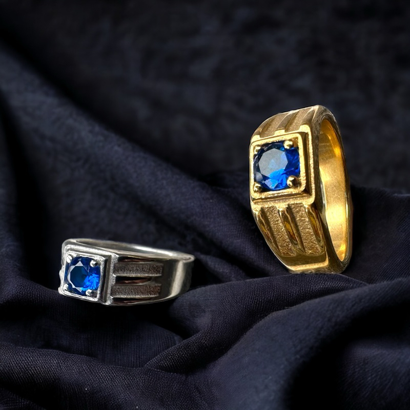 cincin titanium permatan zircon blue buat cowok keren