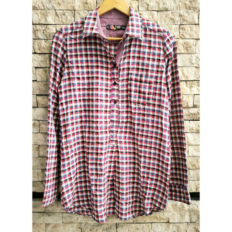 PRELOVED ZARA TRF PLAID LONG SLEEVE SHIRT WOMAN - KEMEJA KOTAK KOTAK LENGAN PANJANG WANITA