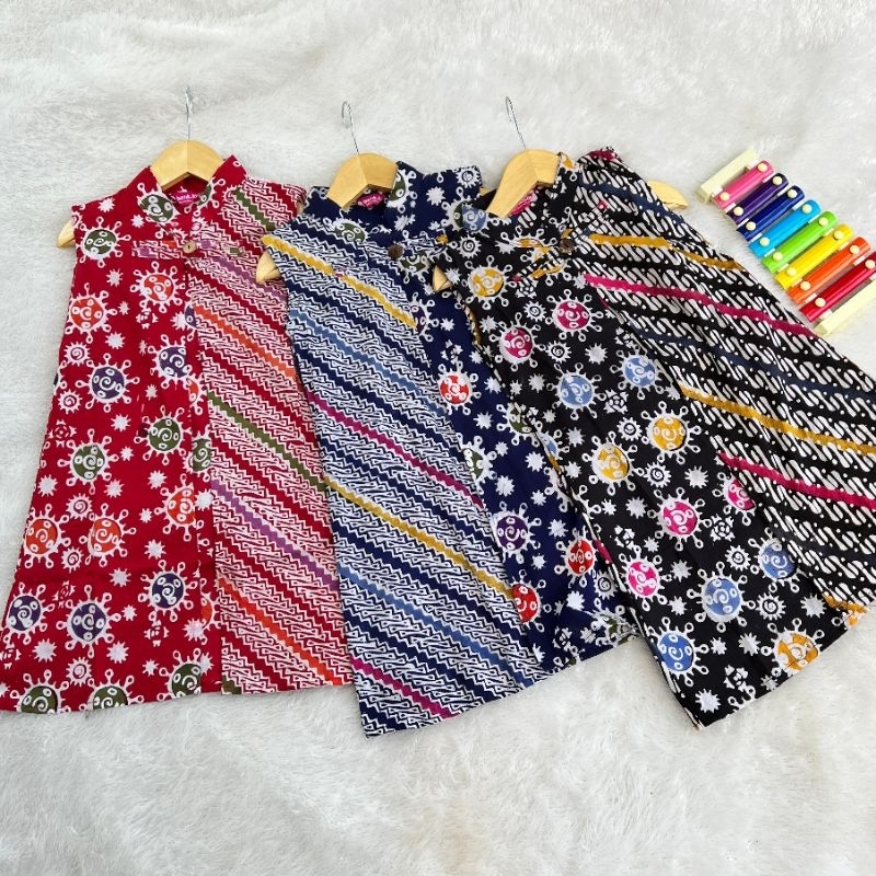 Long Outer Batik Anak Cardigan Batik Anak Kombinasi Vest Batik Anak Perempuan Pelangi Outer Anak