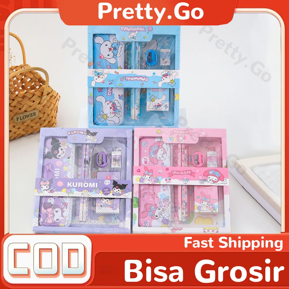 

Paket Alat Tulis/Kotak Pensil Set Buku Catatan Motif Sanrio Kuromi / Melody /Cinnamoroll
