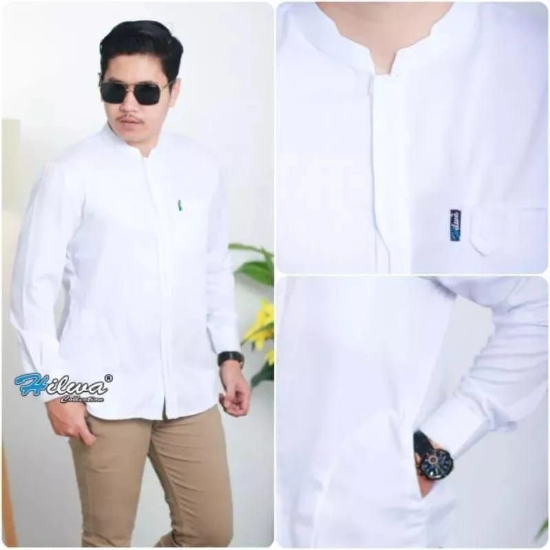 Baju koko Haibah saku samping baju koko pria dewasa polos warna putih saku samping lengan panjang or