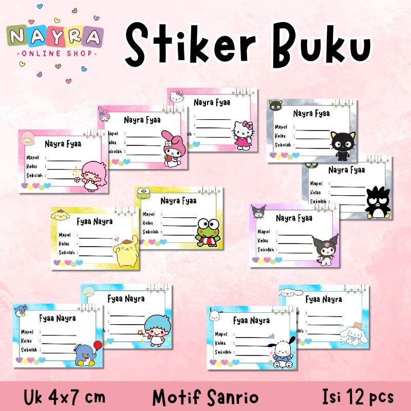

Stiker Buku Pelajaran - Stiker Mapel Motif Sanrio - My Melody Kuromi Hello Kitty Pompon Purin Cinnamoroll