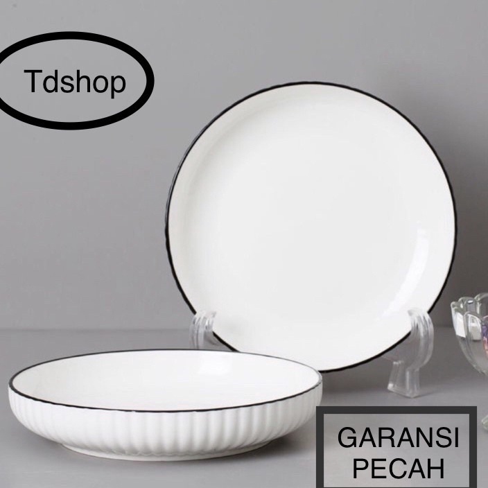 ORIGINAL PIRING KERAMIK PORCELAIN EMBOSS JAPAN BLACK LINING UKURAN 7in 8in