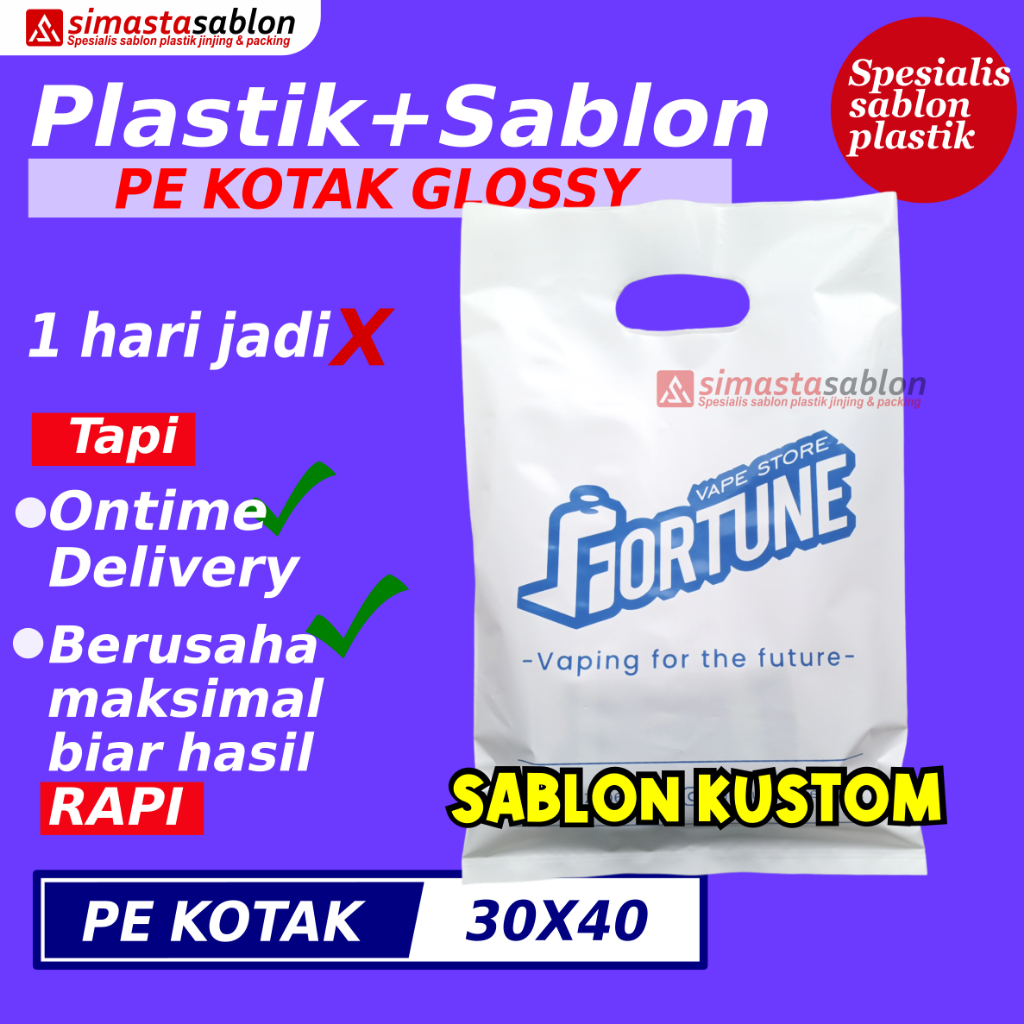 Sablon kantong plastik kresek olshop baju custom PE Plong 30x40 glossy garansi – simasta sablon
