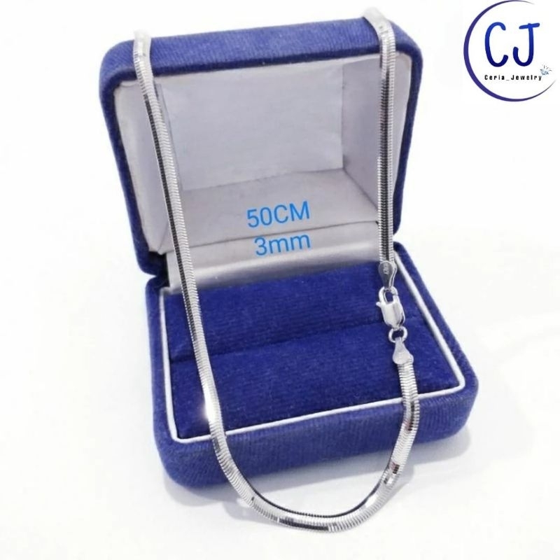 Kalung Perak Pria Wanita Asli Silver 925 Lapis Emas Putih Model Cassandra Pipih - Kalung Perak Asli 