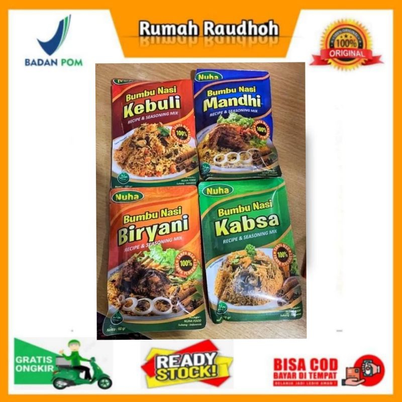 

BUMBU NASI NUHA - BUMBU NASI BASMATI INSTANT 100% NON MSG & PENGAWET