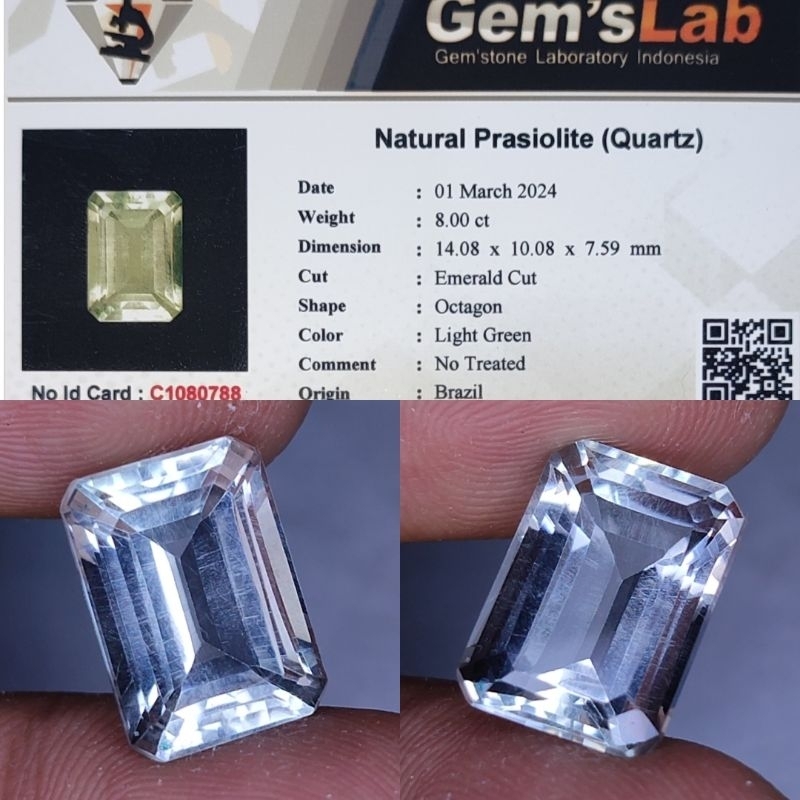 JUMBO Natural Prasiolite Quartz 8ct GLI Top Crystall Loupe Clean Full Luster Body Kaca