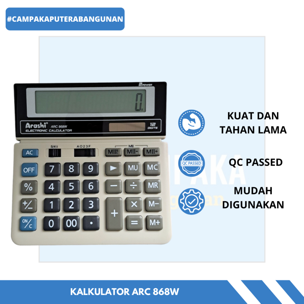 

Arashi ARC 868W Kalkulator / Calculator Check & Correct 12 Digit solar Panel