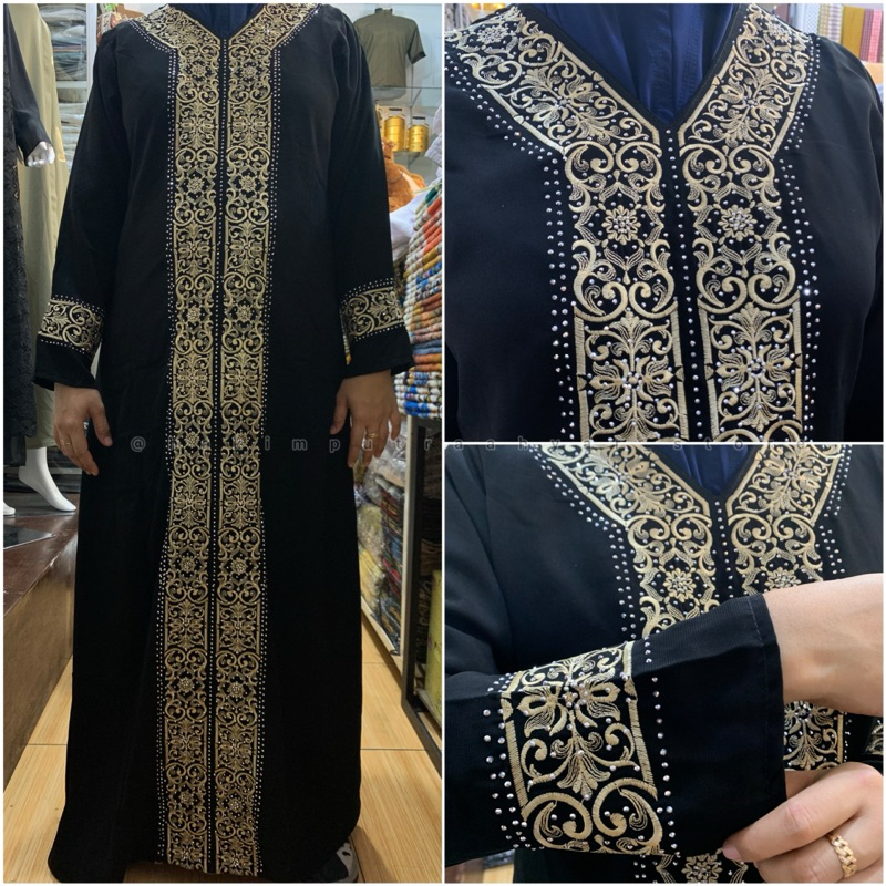 Gamis Abaya Turkey Bordir Hitam Payet ~ Baju Gamis Perempuan Full Hitam Jetblack Mewah Payet Bordir