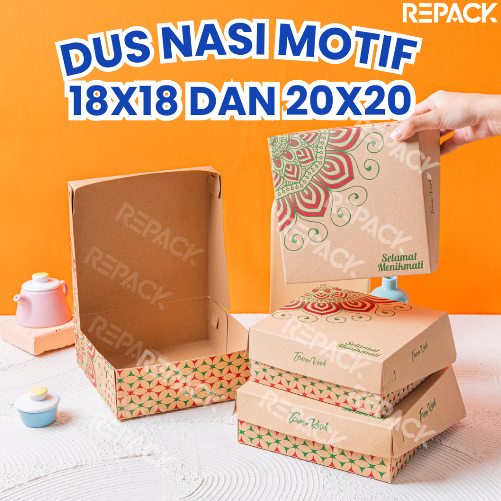DUS NASI 18x18 20x20 MOTIF BOX CATERING KOTAK NASI KRAFT PAPER COKLAT MURAH TEBAL