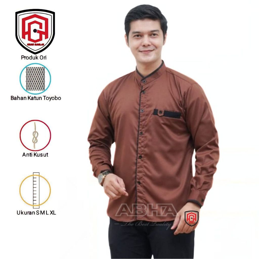 Baju Koko Pria Dewasa Lengan Panjang Terbaru Warna Sage Kemeja Koko Hadroh Azzahir Atasan Muslim Pri