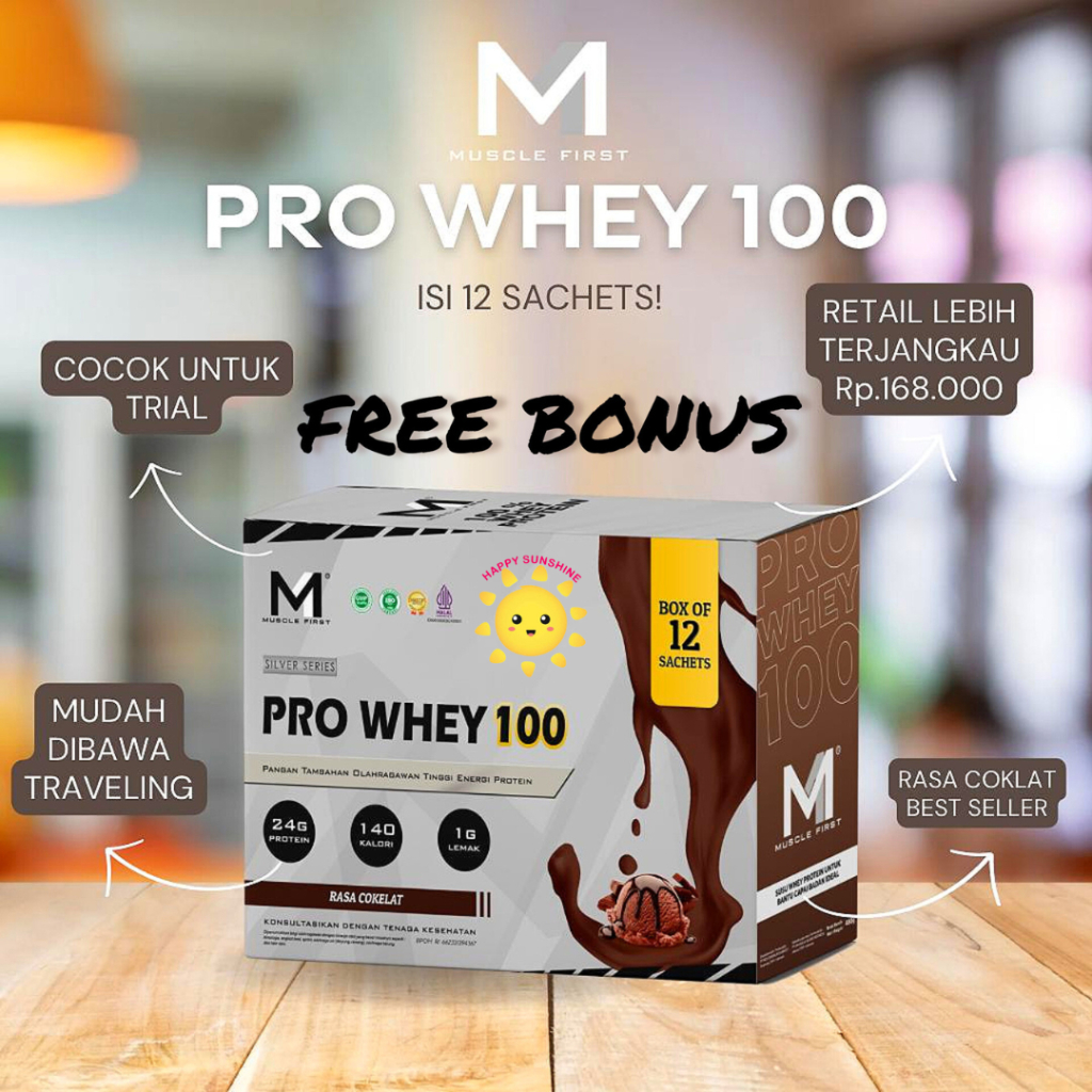 Muscle First ProWhey 1 Box isi 12 Sachet @40gr Kemasan Praktis Ekonomis Halal & BPOM ProWhey100 Pro 