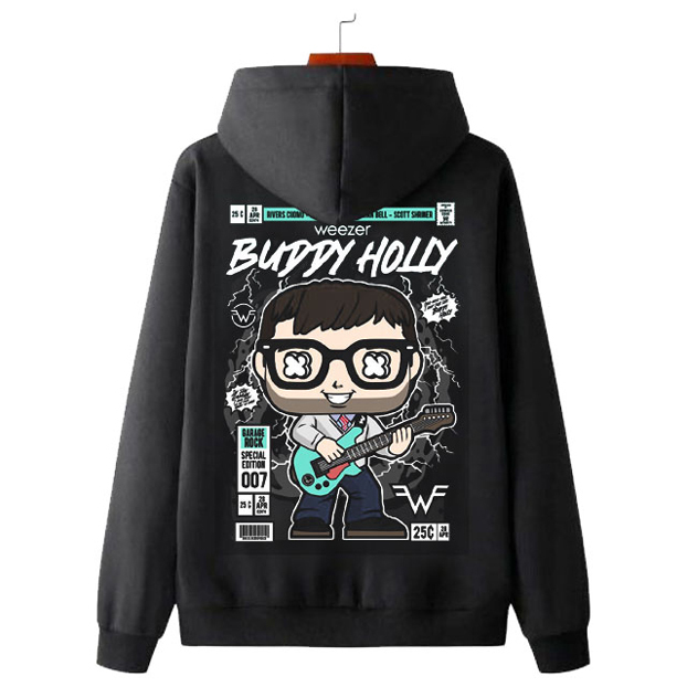 Jaket Hoodie Weezer Buddy Holly Hoodie Jumper Pullover & Zipper (Ritsleting) Bahan Cotton Fleece