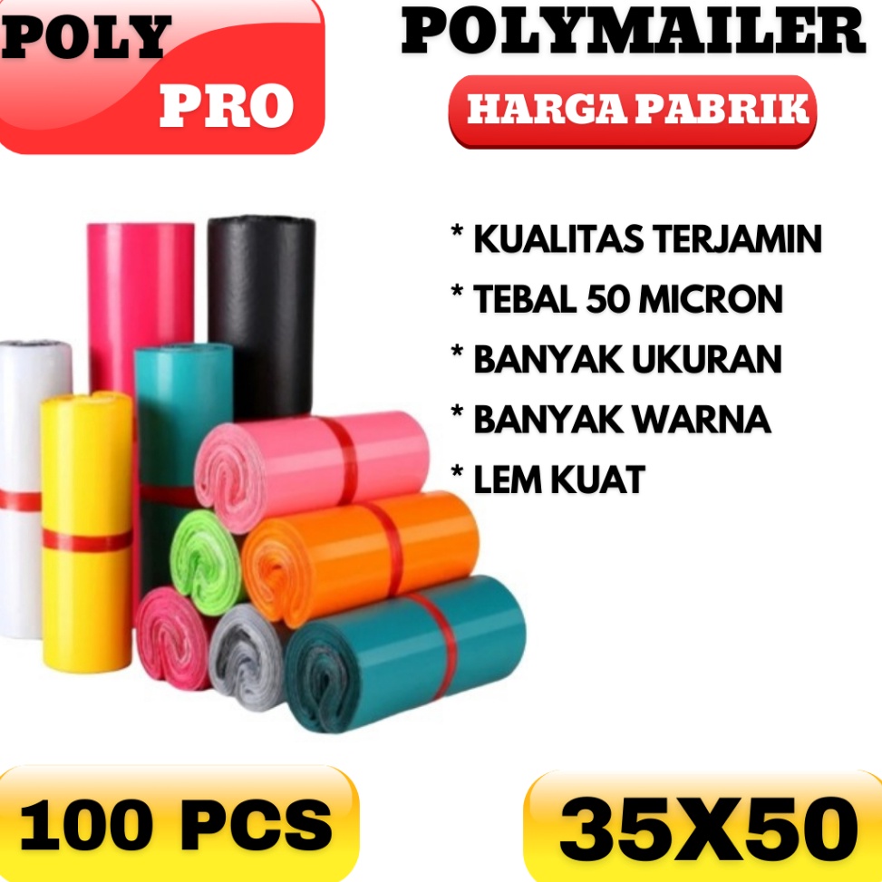 

Sale Potongan Plastik Packing 35x5 Polymailer Warna LDPE Glossy isi 1pcs