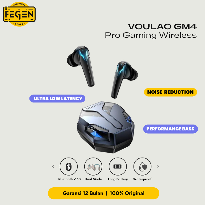 VOULAO GM4 Headset Nirkabel Bluetooth Game Sport headphone super full bass earphone handsfree Tahan 