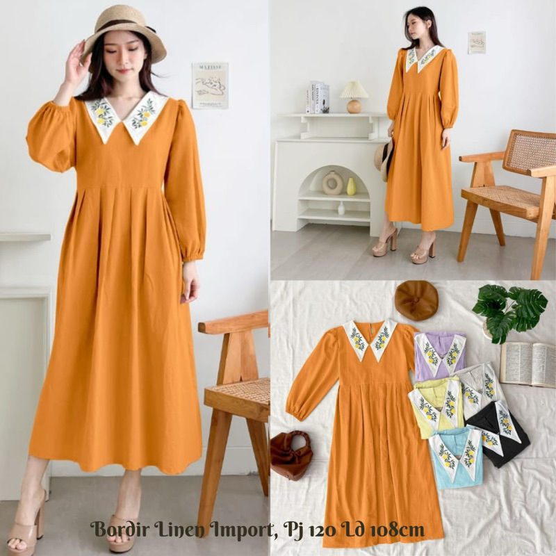 MIDI LINEN IMPORT / LINEN BANGKOK / MIDI BANGKOK / MIDI LINEN / MIDI BORDIR / BAJU IMPORT/ BAJU KORE