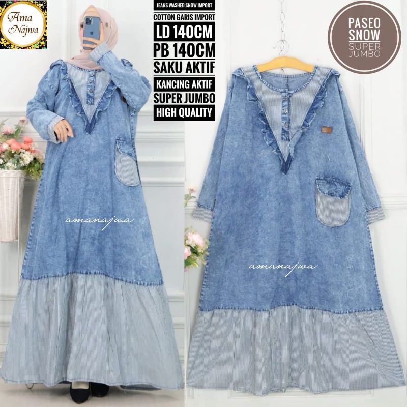 SUPER JUMBO LD 140 CM DAN LD 120 CM  PASEO GAMIS JEANS WANITA SUPER JUMBO  BY AMA NAJWA