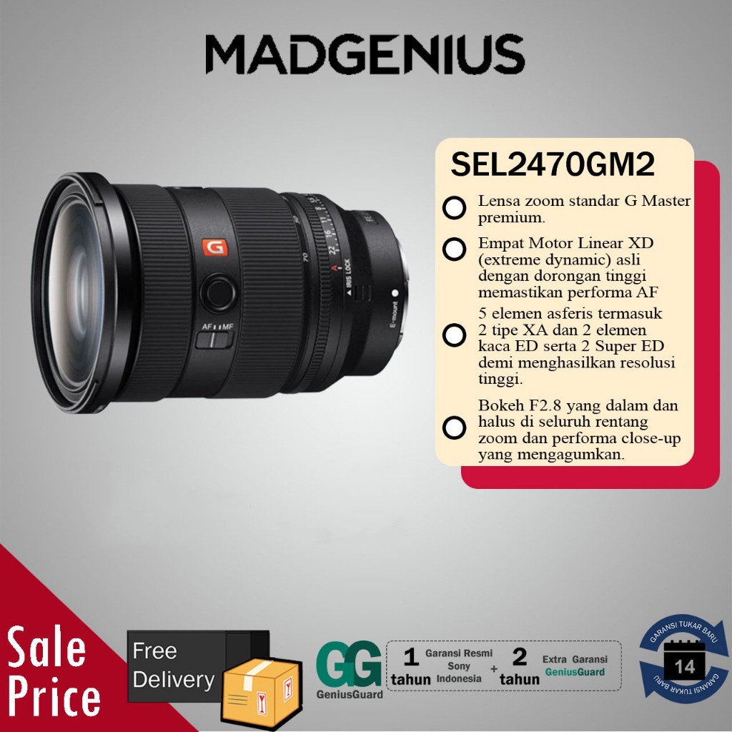 SONY Original Lensa Sony FE 24-70 mm F2.8 GM II / Lensa Sony G Master All Round / Lensa zoom standar