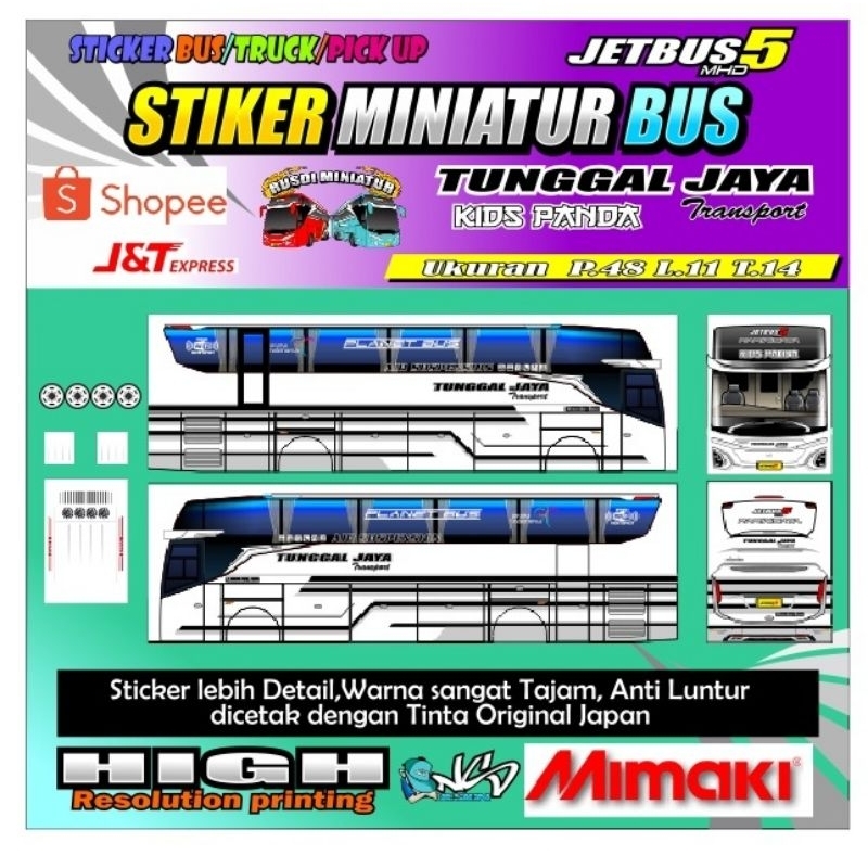 

stiker miniatur bus tunggal jaya JB5 kids panda