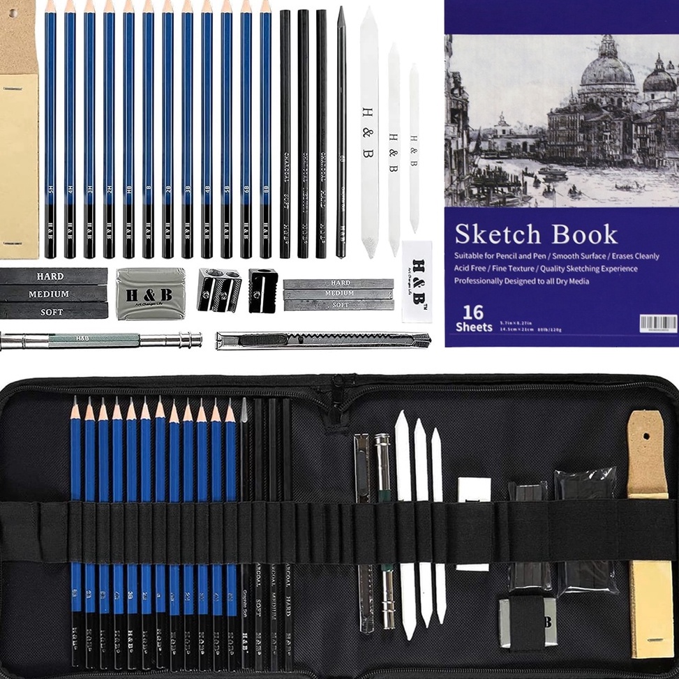 

ART I8M4 Set kuas lukis 33 buah Set peralatan lengkap dapat dilipat untuk sketsa dan melukis kerajinan tangan perlengkapan belajar melukis