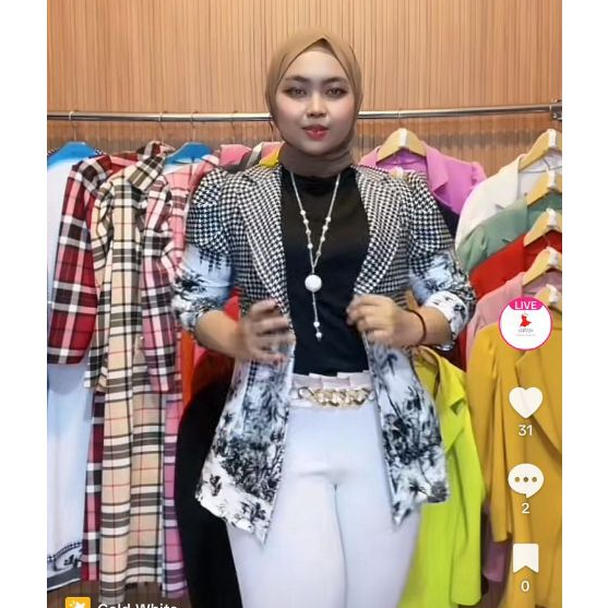 #5680, AUTER BLAZER SCUBA WANITA  Motif HT flowy Atasan Baju Kancing  Casual Panjang Hitam