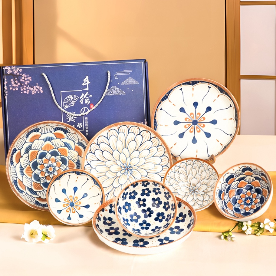 FSASH SALE COD Set mangkok dan piring  Hampers souvenir mangkok dan piring keramik biru putih  mangk