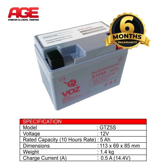 Voz Aki Motor GTZ5S 12V 5Ah