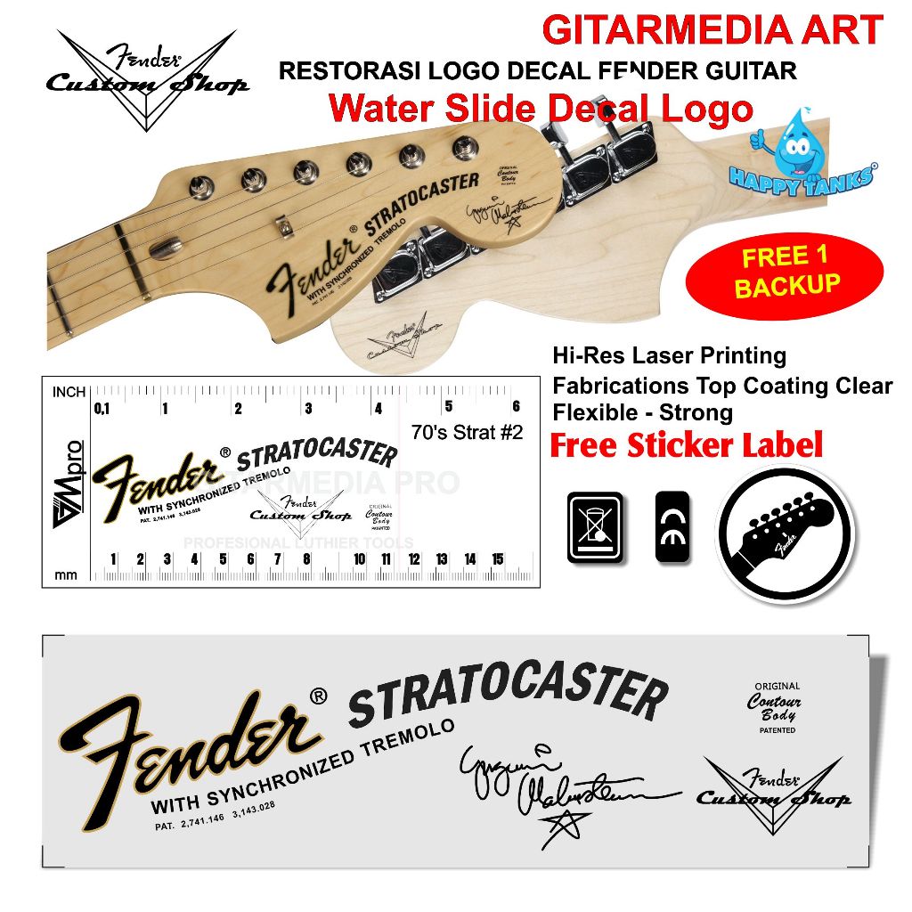 WATER SLIDE DECAL FENDER STRATOCASTER YNGWIE MALMSTEEN SIGNATURE STRATOCASTER CLASIC 70S - DECAL FEN