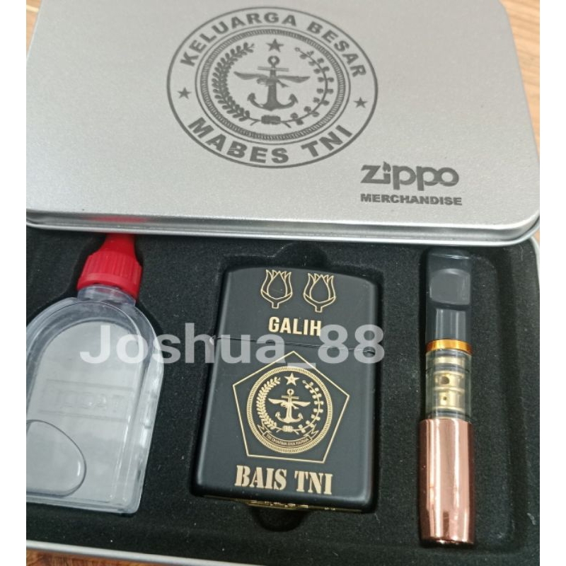 ZIPPO KOREK API CUSTOM UKIR LOGO MABES TNI PAKET BISA NAMA SENDIRI