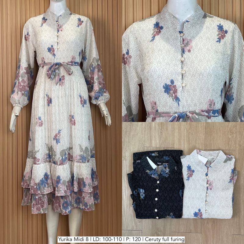 MIDI DRESS YURIKA MIDI 8 MODEL TERBARU BAHAN CERUTY PLISKET KUALITAS TERBAIK