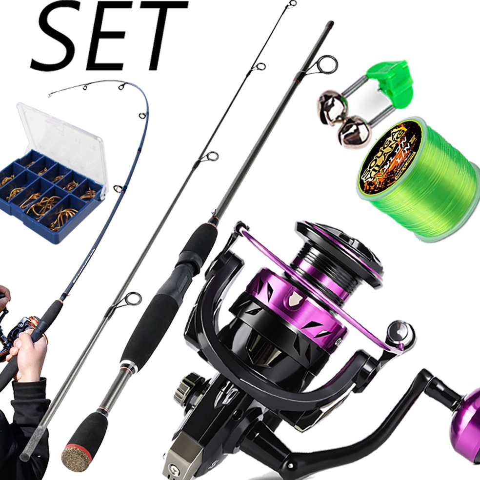 2 Sections Set Pancing Spinnning Fishing Rod Reel Set 18m Carbon Fiber Fishing Rod and 2 Style Fishi