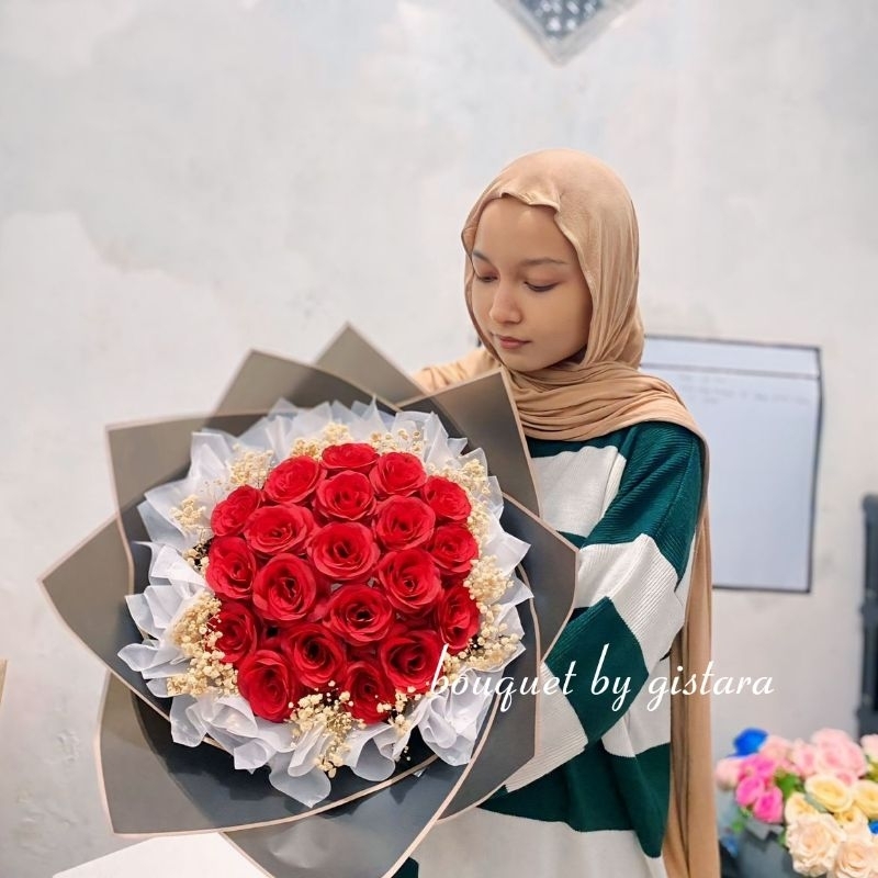 ROUND BOUQUET / buket bunga mawar Artificial bentuk bulat kado ultah