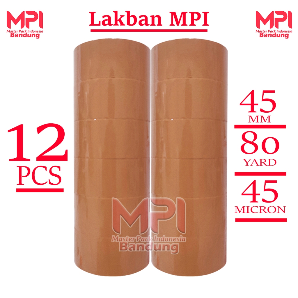 

[ PROMO ] 1 Lusin/12 Pcs - Lakban Coklat 80 Yard - Lakban OPP Tape MPI Bandung