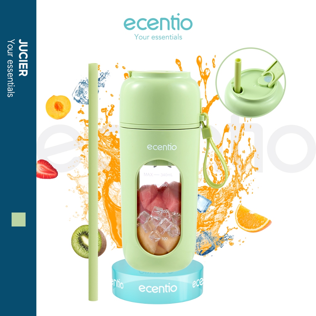 [Original] ecentio Juice Blender 12 Pisau 350ml Portable Juicer Cup Jus USB Free silicone straw
