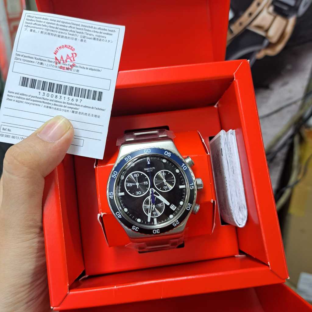 SWATCH YVS507G  Dark Blue Irony Jam Tangan Pria Original