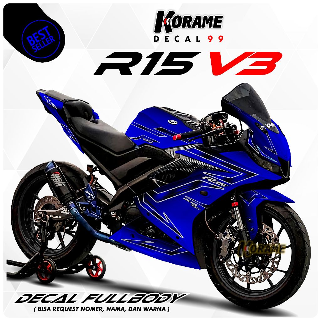 Decal Stiker R15 V3 Line Duo Color Blue and Black Full body