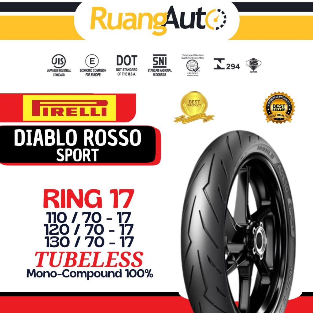Ban Motor PIRELLI Diablo Rosso Sport 110/70 120/70 130/70 Ring 17 for SUPERMOTO or SPORT - (TUBELESS