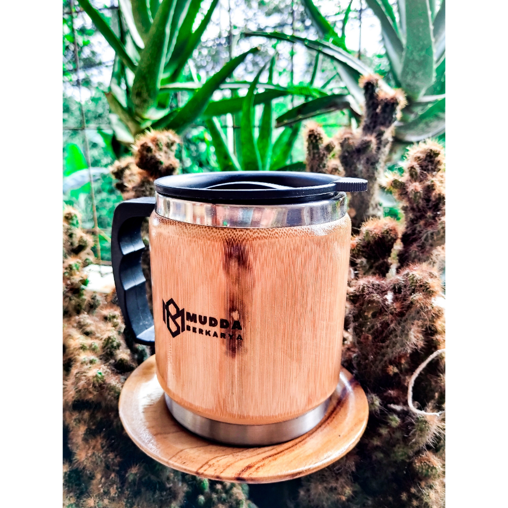 Gelas Kaca Bambu Gelas Cangkir Stainless 450 mlUnik Cangkir MUG Bambu Kayu Kerajinan unik Bambu Kaca