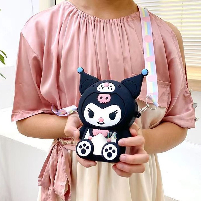 Grosir Tas Selempang Resleting Silicone 3D Anak Anak Lucu Motif Sanrio Kumori Dompet Koin Kecil