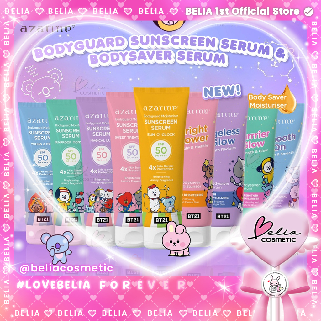 ❤ BELIA ❤ Azarine x BT21 Body Guard Moisturizer Sunscreen Serum 100ml SPF 50 PA++++ | Body Saver