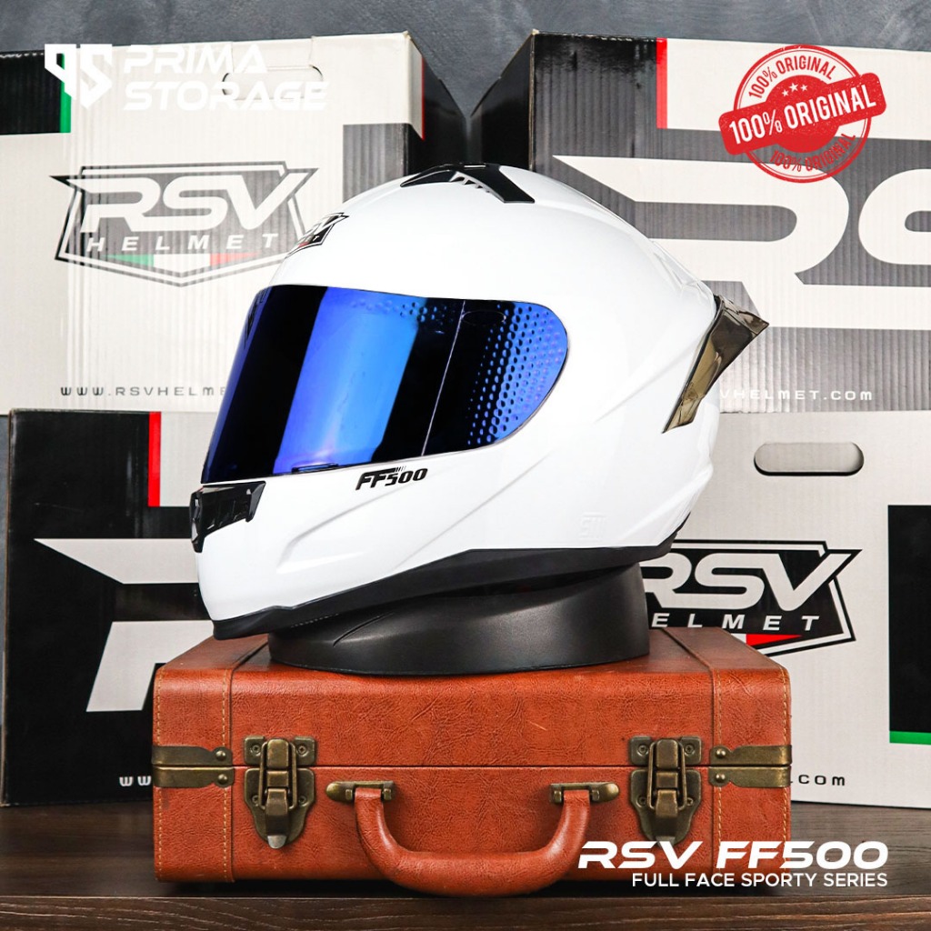 HELM RSV FF500 WHITE GLOSSY PAKET GANTENG / HELM FULL FACE / HELM RSV
